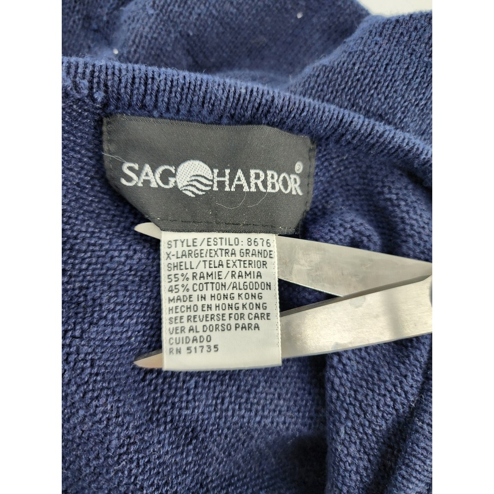 Sag Harbor Womens XL Navy Blue Ramie Cotton Knit Double Breasted Vest 8676 - Picture 2 of 7